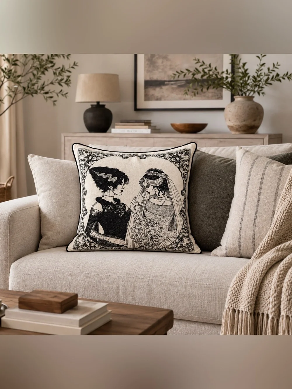 NWT Viral Frankenstein Brides Decorative Pillow LGBTQ+ Pride Inclusive Decor